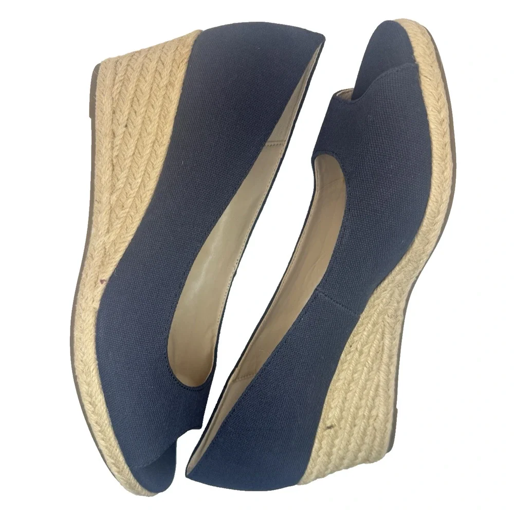 Bandolino Womens Navy Peep Toe Espadrille Wedge Sandals Blue Nuri 9.5 M